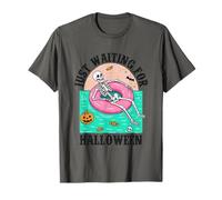 Just Waiting for Halloween Skeleton Pool Float T-Shirt