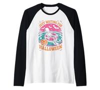 Just Waiting for Halloween Spooky Ghosts Pumpkins Full Moon Raglan Baseball Tee