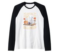 Just Waiting for Halloween Spooky Ghosts Pumpkins Full Moon Raglan Baseball Tee