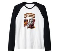 JUST WAITING FOR HALLOWEEN with Cute Mummy Raglan Baseball Tee