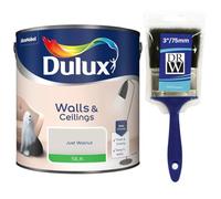 Just Walnut Walls & Ceilings Silk Emulsion Paint 2.5L + 3" Emulsion Paint Brush - Smooth Washable Silk Finish, Quick Dry, Low-VOC, Easy Application for Interior Walls & Ceilings