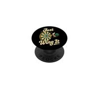 Just Wing It Comic Dartboard Darts Humor PopSockets Adhesive PopGrip