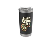 Just Wing It Funny Dart Player Bullseye Stainless Steel Insulated Tumbler