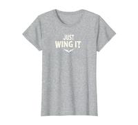 Just Wing It: Motivational Angel Wings T-Shirt, Women, Heather Grey, X-Small