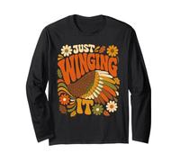 Just Winging It Groovy Retro Thanksgiving Turkey Meme Design Long Sleeve T-Shirt