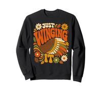 Just Winging It Groovy Retro Thanksgiving Turkey Meme Design Sweatshirt