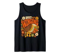 Just Winging It Groovy Retro Thanksgiving Turkey Meme Design Tank Top