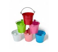 just4baby Colourful Metal Plant Pots - Set of 6 Mini Garden Planters with Handles, Bright Garden Decor for Indoor & Outdoor Use, Small Flower Buckets for Herbs or Succulents