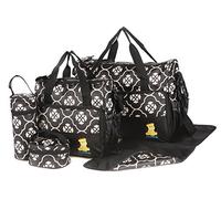 just4baby Laminated Water Proof Insulated Thermal 5pcs Baby Nappy Changing Hospital Bag (Black/White Flower)