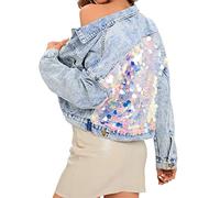 Justalwart Oversized Denim Jacket for Women Jean Jacket, Sequin Jean Jacket Blue, M
