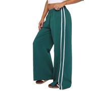 Justalwart Women's Elasticated Waistband Side Pockets Double Stripe Split at Bottom Hem Wide Leg Pants