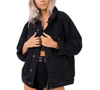 Justalwart Women's Oversized Vintage Denim Jacket Long Sleeve Boyfriend Coat, Black Washed, L