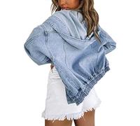 Justalwart Women's Oversized Vintage Denim Jacket Long Sleeve Boyfriend Coat, Denim Blue Washed Hoodie, XL