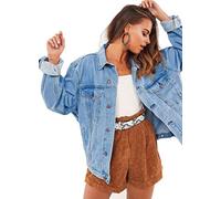 Justalwart Women's Oversized Vintage Denim Jacket Long Sleeve Boyfriend Coat, Light Blue Washed, XL