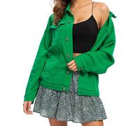 Justalwart Women's Plus Size Jean Jacket Trucker Denim Jacket, Green St.patrick's Day, XL
