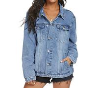 Justalwart Women's Plus Size Jean Jacket Trucker Denim Jacket, Vintage Washed Denim Blue, M