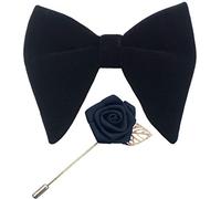 Justar Mens Pre-Tied Oversized Velvet Bow Tie with Flower Lapel Pin Brooch for Suit Wedding Tuxedo Bowtie Set (Black)