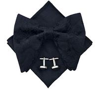 Justar Mens Pre-Tied Paisley Bowtie Oversized Tuxedo Bow Tie Hankie Cufflinks Set (Black)