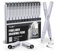 JustArt Fineliner Pens, 12 Size Tips, Fine, Brush & Chisel, Waterproof Black Pigment Ink Pens for Artists, Crafters, Illustration, Sketching, Writing, Journaling, Bible Notes and Art Projects