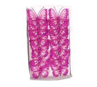 JustArtificial Mesh Glittered Clip On Butterflies - 8cm, Cerise, Tray of 12