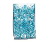 JustArtificial Mesh Glittered Clip On Butterflies - 8cm, Teal, Tray of 12