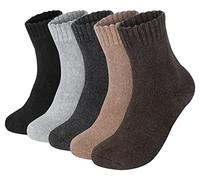 Justay 5Pcs Men Winter Merino Wool Socks Thermal Thick Wool Socks Warm Breathable Knitting Cotton Thermal Athletic for Hiking Trekking Gift for Man Black Camel Brown UK 6-12