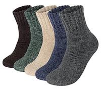 Justay 5Pcs Men Winter Merino Wool Socks Thermal Thick Wool Socks Warm Breathable Knitting Cotton Thermal Athletic for Hiking Trekking Gift for Man Blue Rice Brown UK 6-12
