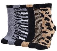 Justay Women's Fluffy Leopard Print Thermal Socks - Soft, Warm & Cosy Fuzzy Bed Socks for Winter & Christmas Gifts