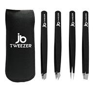 JustBlanks Professional Stainless Steel Precision Tweezers - Eyebrow, Ingrown Hair, Splinter, Blackhead & Tick Remover (Slant+Pointed+Classic+Pointed Slant) Pack of 4