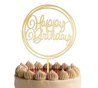 JUSTCAKETOPPERS Happy Birthday Gold Multi-Circle Acrylic Cake Topper, Elegant Birthday Cake Decoration for Party & Celebration