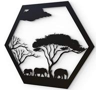 JustComfy Metal Wall Decoration 37 x 32 cm Black Metal Wall Decoration Modern Wall Decoration for Living Room and Hallway Elephant Design