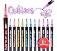 JUSTDOODLE 12 x Metallic Outline Marker Pens, Coloured Glitter Pens with Double Line Feature, Ideal Gifts for Girls, Art Supplies, Scrapbook & Stocking Filler for Kids, 12 Multicolour Pens