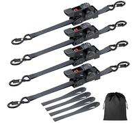 Justech 2 Pack Retractable Ratchet Straps, 1 in x 11.6 ft-1411 lbs Break Strength, Heavy Duty Auto Ratchet Tie Down Straps with Soft Loops for Motorcycle, Truck, Trailer, Cargo Van, Boat (4 Pcs)