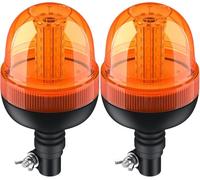 Justech 2PCS 60LEDs Amber Rotating Flash Beacon DIN Light Pole Mount | IP56 Waterproof Flexible Warning Strobe Flashing Light with 3 Flash Modes, E9 E-mark for Vehicles Trucks Tractor, Screw Mount
