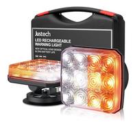 Justech 2pcs Wireless LED Warning Lights Magnetic Rechargeable Emergency Strobe Lights Amber Flashing Lights Warning Beacon Light for Trucks Bus Tractor Oversize Trailer (Amber+White+Spotlight)