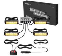 Justech 4PCS 6LEDs Car Strobe Flash Lights Hazard Warning Beacon 8 Modes | 12V 24V Emergency Flashing Lights IP65 Waterproof with Main Control Box Universal for Vehicle Truck Trailer Caravan Camper
