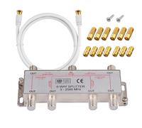 Justech 6 Way Satellite Splitter Coax Cable Splitter 5-2500MHz with 1.5m Coax Cable F Plugs for Sky Box Telewest Eurovox Starview Dreambox