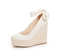 JustFab Wedge Sandals for Women Platform High Heels Summer Mule Open Toe Espadrille Wedges Slip on Comfortable Soft Arch Support Sandals, Linen-platform, 4 UK