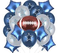 Justforjoyful 19Pcs Football Party Decorations Cowboys Navy Blue Star Balloon Bouquet American Rugby Balloons Cowboy Birthday Party Photo Booth Prop Background Supplies for Super Sports Game Day Decor