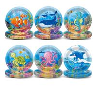 Justforjoyful 48Pcs Under the Sea Party Decoration Ocean Birthday Paper Dessert Plates Sea Animal Theme Tableware Underwater Creature Table Decor Supplies for Baby Shower Sea life Birthday Party Favor