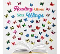 Justforjoyful 55PCS Colorful Paper Decorative Cutout Bulletin Board Set 'Reading Gives You Wings' for Classroom School Blackboard Wall