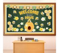 Justforjoyful 77Pcs Summer Bee Bulletin Board Decorations Bee Hive Cutout Classroom Bulletin Board Border Set Decoration Summer Sunflower Cut Outs for Wall Decor Chalkboard Back to School Supplies