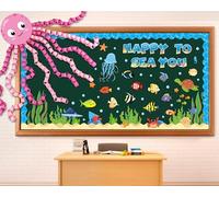 Justforjoyful 93 Pcs Sea Animal Bulletin Board Summer Classroom Decoration Under the Octopus Cutouts for Kids School Supplies Happy to Sea You Paper Wall Decor Summer Ocean Fish Cardstock Party Decor