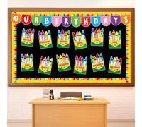 Justforjoyful Birthday Bulletin Board Classroom Decorations Crayon Box Cutouts Colorful Crayon Name Tags Decoration for Wall Chalkboard Decors Preschool Classroom Decor Teacher Back to School Supplies