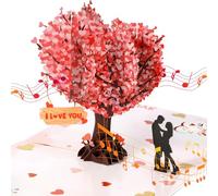 Justforjoyful Pop Up 3D Cards for Her Lights & Music Romantic Love Heart Tree Anniversary Card Greeting Card Wedding Card for Him, Wife, Husband with Envelope and Blank Note Present Gift Pink