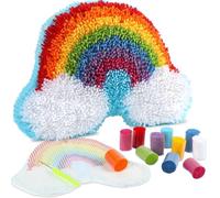 Justforjoyful Rainbow Latch Hook Kit Rainbow Pillow DIY Craft Kit for Making Your Own DIY Pillow Valentine's Day Craft Kit for Pattern Paint Cross Sewing Sofa Cushion Plush Gift