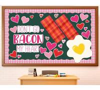 Justforjoyful Valentine's Day Bulletin Board Decoration Happy Valentine’s Day Classroom Decoration Love Heart Paper Cutout Bulletin Board Set for Class School Home Office Chalkboard Wall Door Supplies