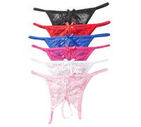 Justgoo Women Sexy Thongs Cotton Panties G-String with Pearls Ball Low Rise T-Back Underpants Pack of 6, 6pack-a, XL