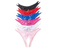 Justgoo Womens Lace G-String Thongs Panties Underwear Low Rise T-Back Underpants, 6pack-b1, L