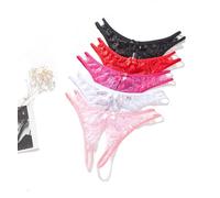 Justgoo Womens Lace G-String Thongs Panties Underwear Low Rise T-Back Underpants Pack of 1-5, 5pack, M
